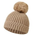 thumbnail image 1 of PInxai Boys and Girls Winter Solid Color Knitted Hat Hats with Pom Cute Boys Girls Comfy Warm Outdoor Use Caps,Coffee,0 Months, 1 of 4