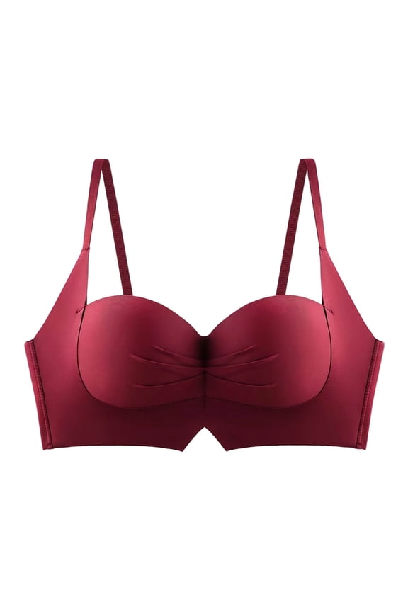 Bralettes for Women with Support Low Cut Ruched Wireless Bras Breathable Comfy Push up Balconette Bras,Wine,36