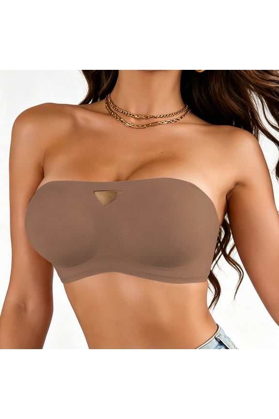 Bras for Women Detachable Adjustable Straps Multiway Supportive Bras Comfy Keyhole Daily Wear Tube Bras,Brown,M