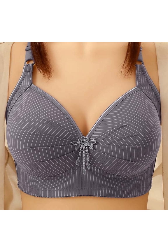 Bras for Women No Underwire Striped Adjustable Straps Ruched Bralettes Comfortable Supportive Underwear,Gray,XXXXL