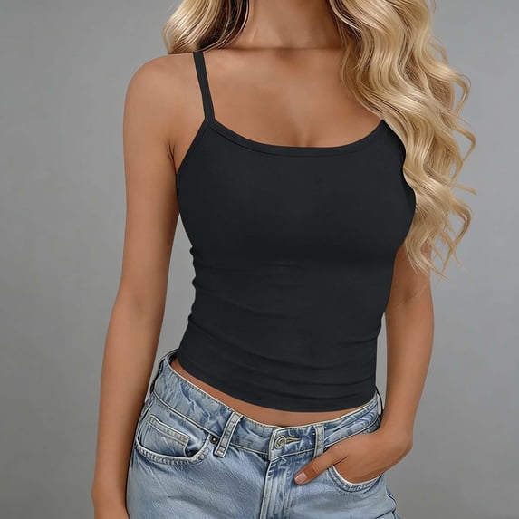 PInxai Camisole Tops for Women Square Neck Spaghetti Straps Cropped Tank Tops Casual Loose Vacation Tops Summer