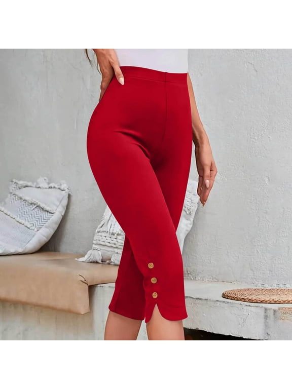 Capri Pants for Women Elastic High Waisted Side Split Cropped Pants Loose Fitting Casual Comfy Capris