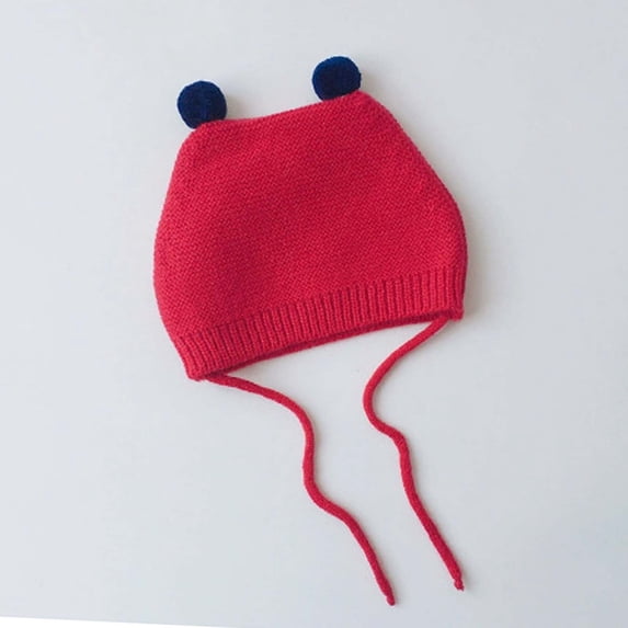 PInxai Caps for Kids Knitted and Warm Ear Protection Hats Tie Comfy Windproof Winter Cute Caps for Cold Weather,Red,Free Size