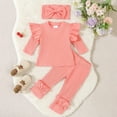 thumbnail image 1 of PInxai Clothes for Girls Ruffle Hem Long Sleeve Crew Neck Tops Elastic Waisted Ruched Pants Bow Tie Headband,Pink,70, 1 of 9