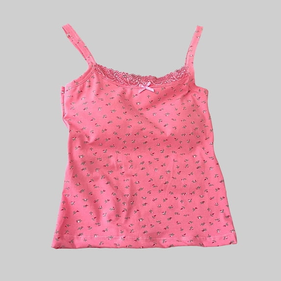 PInxai Cute Tops for Women Lace Square Neck Spaghetti Straps Loose Tank Tops Casual Printed Camisole Tops with Built in Bras
