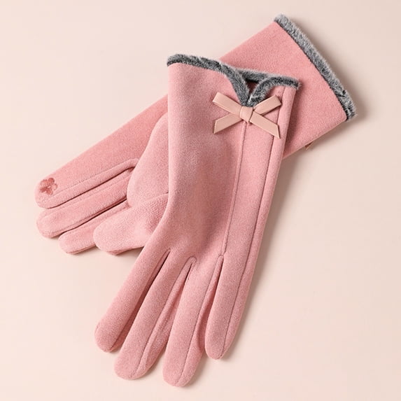 PInxai Cycling Gloves for Women Bow Tie Fashion Outdoor Driving Gloves Windproof Warm Winter Gloves for Cold Weather,Pink,Free Size