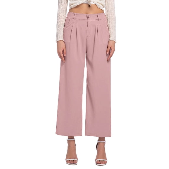 PInxai Dress Pants Women Button High Waisted Pleated Business Casual Trousers Loose Fitting Office Crop Pants Summer