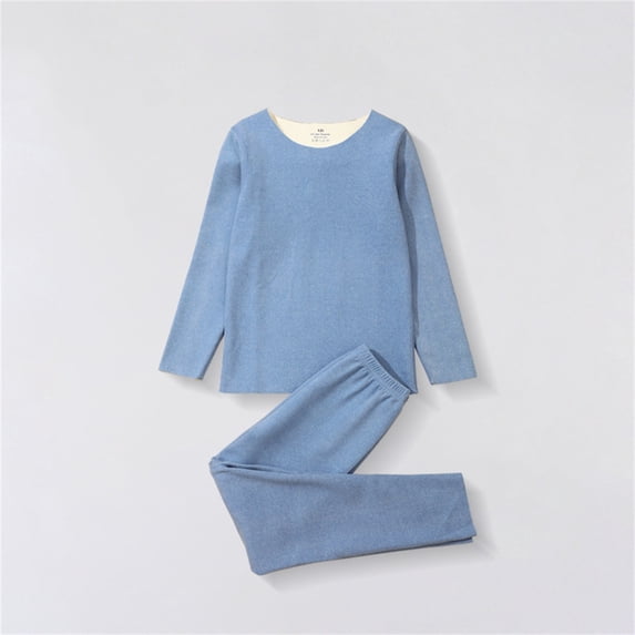 PInxai Fall Clothes for Kids Thermal Underwear Matching Sets Girls Boys Solid Color Round Neck Comfy Tops Elastic Waisted Pants,Blue,8 Years