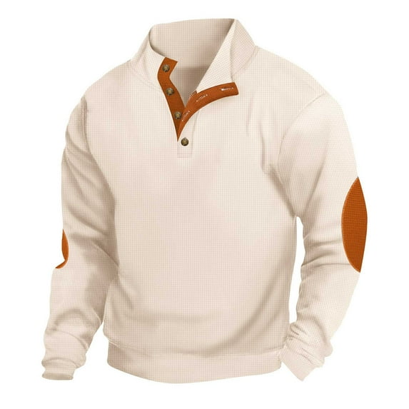 PInxai Fall Sweatshirts for Men Stand Collar Long Sleeve Button V Neck Casual Fitting Pullover Tops