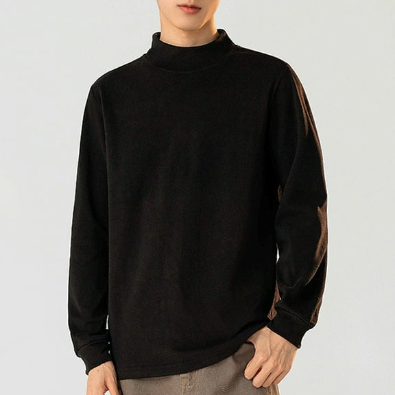PInxai Fall Tops for Men High Neck Long Sleeve Loose Comfy Thermal Underwear Casual Solid Color Tops