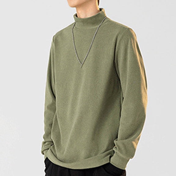 PInxai Fall Tops for Men High Neck Long Sleeve Loose Comfy Thermal Underwear Casual Solid Color Tops