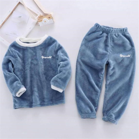 PInxai Fall Unisex Clothes Comfy Girls Boys 2 Piece Outfits Round Neck Long Sleeve Tops Elastic Waisted Pants,Blue,3-4Years