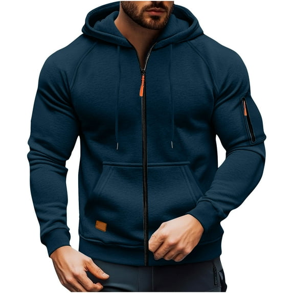PInxai Fall Zip up Jacket for Men Cargo Sweatshirts Hoodies Solid Color Workout Outwear Coat with Pockets