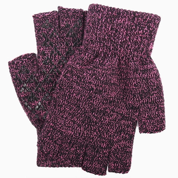 PInxai Fingerless Gloves for Women and Men Knitted Warm Gloves for Cold Weather Half-Finger Solid Color Unisex Gloves,Wine,Free Size
