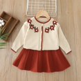 thumbnail image 1 of PInxai Girls Clothes Cute Fall 2 Piece Sets Long Sleeve Button down Tops Elastic Waisted Pleated Skirts Kids Outfits,Beige,3 Years, 1 of 5