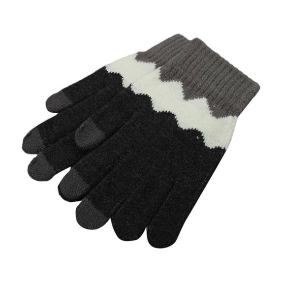 PInxai Gloves for Women Color Block Warm Touchscreen Knitted Gloves Stretchy Comfy Outdoor Fashionable Gloves,Black,Free Size