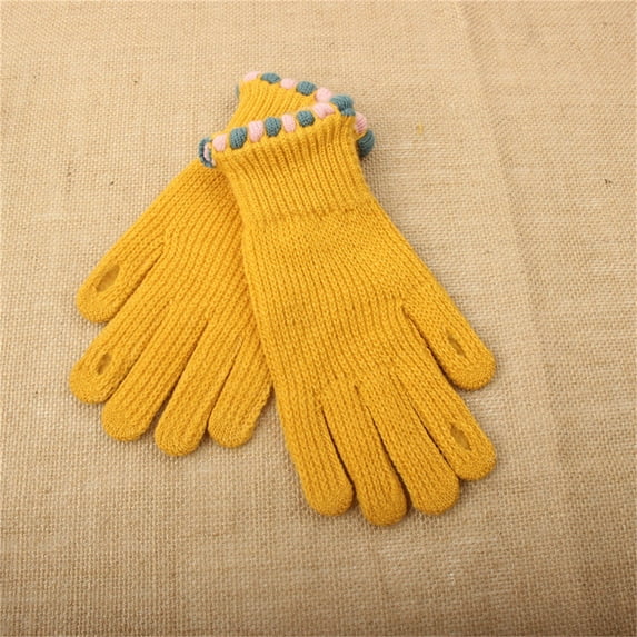 PInxai Gloves for Women Winter Touch Screen Knitted Warm Gloves Solid Color Stretchy Gloves for Cold Weather,Yellow,Free Size