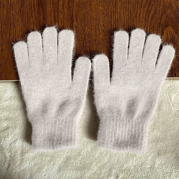 PInxai Gloves for Women and Men Knitted Solid Color Winter Casual Gloves Stretchy Warm Outdoor Unisex Gloves,White,Free Size