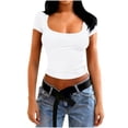 thumbnail image 1 of PInxai Going out Tops for Women Summer Square Neck Short Sleeve Basic Tee Slim Fitting Cute Crop Tops Shirts, 1 of 5