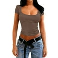 thumbnail image 1 of PInxai Going out Tops for Women Summer Square Neck Short Sleeve Basic Tee Slim Fitting Cute Crop Tops Shirts, 1 of 5