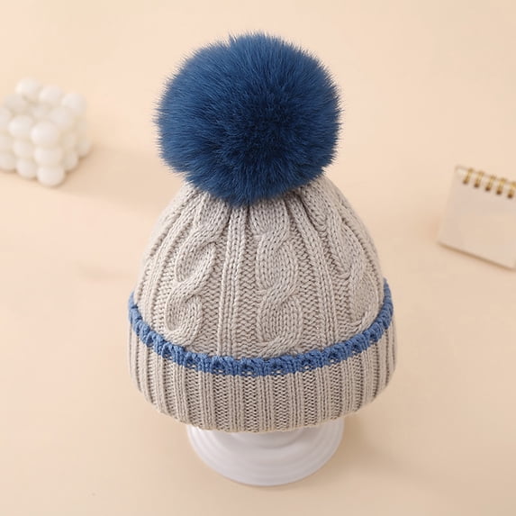 PInxai Hats for Kids Winter Cute Knitted Warm Children Caps with Pom Stretchy Thick Pullover Hats Outdoor,Blue,Free Size