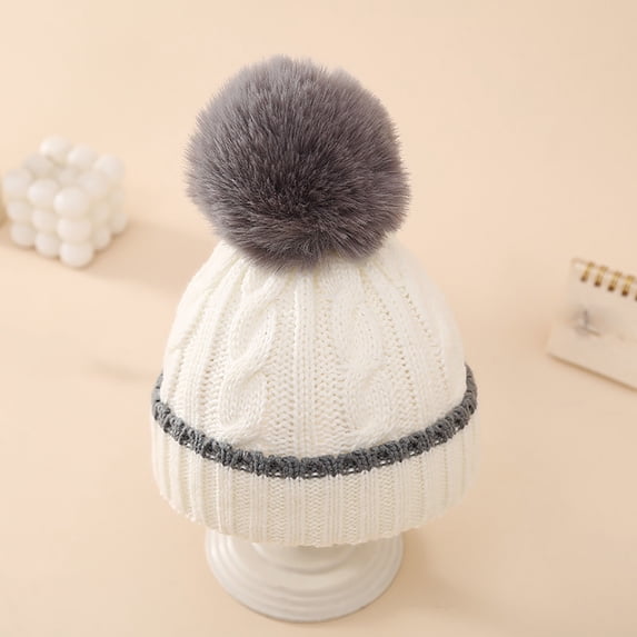PInxai Hats for Kids Winter Cute Knitted Warm Children Caps with Pom Stretchy Thick Pullover Hats Outdoor,Gray,Free Size