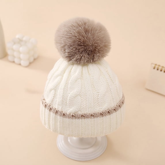 PInxai Hats for Kids Winter Cute Knitted Warm Children Caps with Pom Stretchy Thick Pullover Hats Outdoor,Khaki,Free Size