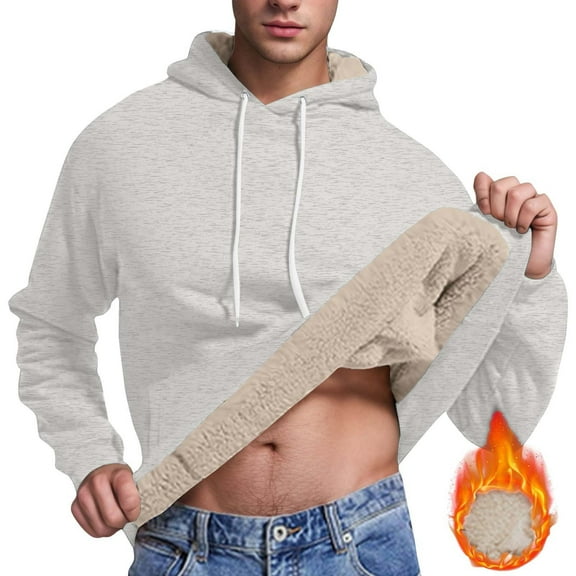 PInxai Hoodies for Men Fleece Long Sleeve Warm Sweatshirts Fall Winter Casual Solid Color Pullover Pockets