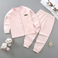 thumbnail image 1 of PInxai Kids Clothes Fall Comfy Casual 2 Piece Sets Striped Long Sleeve Button down Tops Elastic Waisted Pants Thermal Underwear Outfits,Pink,12 Months, 1 of 3