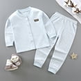 thumbnail image 1 of PInxai Kids Clothes Fall Comfy Casual 2 Piece Sets Striped Long Sleeve Button down Tops Elastic Waisted Pants Thermal Underwear Outfits,Blue,2 Years, 1 of 9