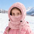 thumbnail image 1 of PInxai Kids Hats Winter Warm Thick Double-Layer Pullover Scarf Hat Fleece Lined Solid Color Windproof Outdoor Hats,Pink,3-10 Years, 1 of 6