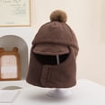 thumbnail image 1 of PInxai Kids Hats with Pom Cute Ear Protection Windproof Winter Boys Girls Knitted Hats Solid Color Warm Hats with Neck Warmer,Coffee,Free Size, 1 of 3