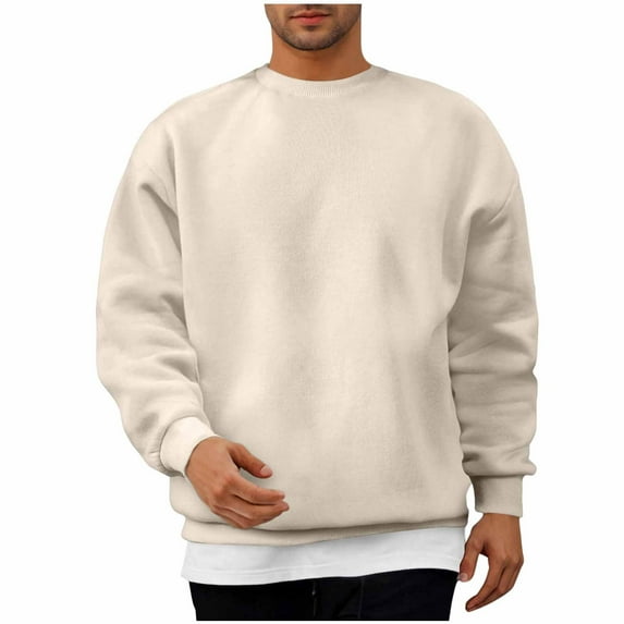PInxai Mens Sweatshirts Oversized Drop Shoulder Loose Athletic Fall Solid Color Long Sleeve Pullover