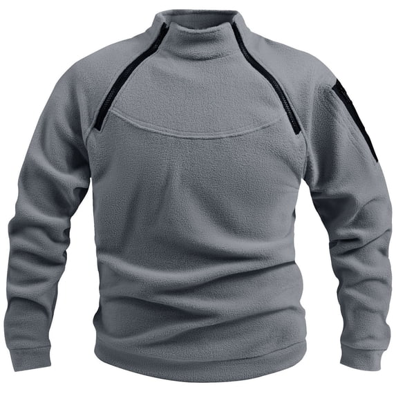 PInxai Mens Sweatshirts Zipper Stand Collar Fuzzy Drop Shoulder Long Sleeve Pullover Fall Winter Loose Tops