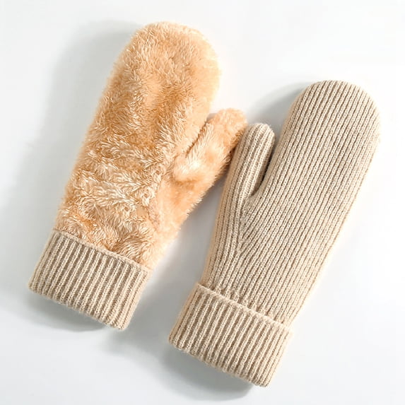 PInxai Mittens for Women Winter Fleece Lined Thick Warm Gloves Outdoor Solid Color Casual Gloves for Cold Weather,Beige,Free Size