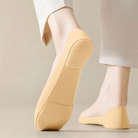 PInxai No Show Socks for Women Low Cut Casual Comfy Invisible Boat Socks Solid Color Floor Grip Socks Solid Color,Khaki,