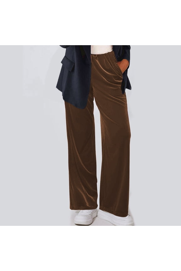 Pants for Women Velour Drawstring Elastic Waisted Casual Pants Loose Fitting Wide Leg Trousers with Pockets