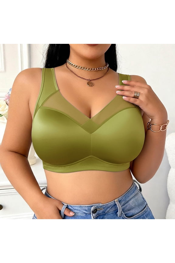 Plus Size Bras for Women Mesh Full Support Racerback Smoothing Bralettes No Underwire Wide Straps Comfy Daily Bras,Green,XL
