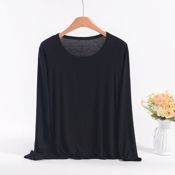 PInxai Plus Size Pajamas for Women Round Neck Long Sleeve Loose Basic Shirts Comfy Sleepwear Soft Shirts Tops,Black,XXXXXL