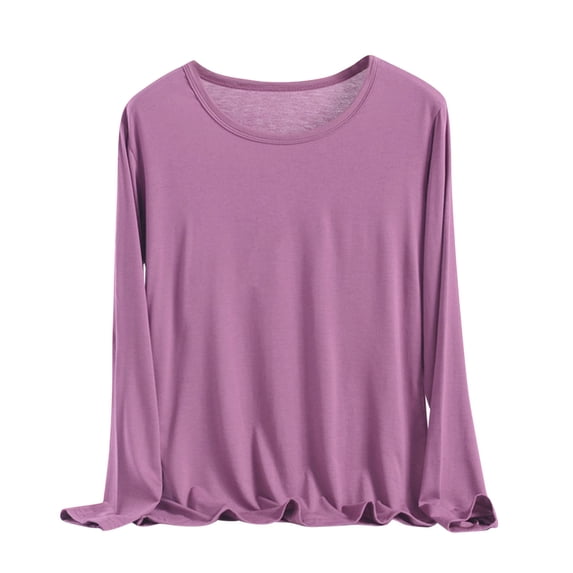 PInxai Plus Size Pajamas for Women Round Neck Long Sleeve Loose Basic Shirts Comfy Sleepwear Soft Shirts Tops,Purple,XXL