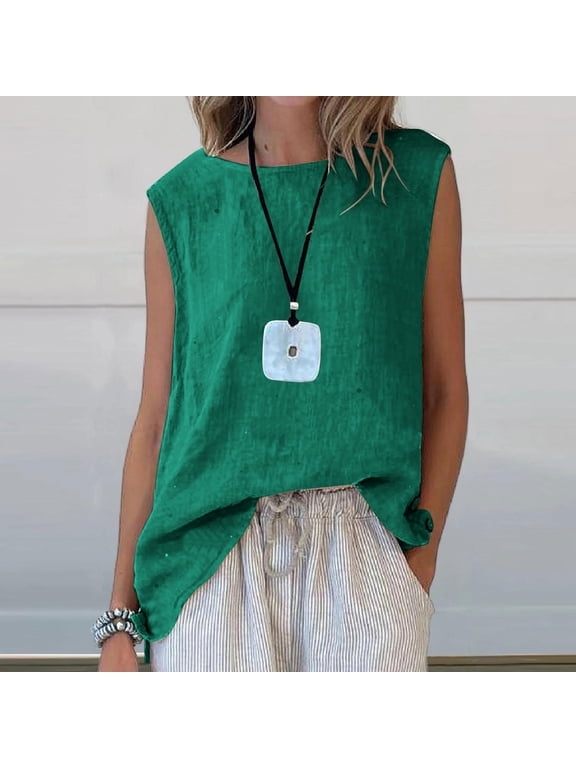 Summer Tank Tops for Women Crew Neck Sleeveless High Low Side Split Tops Casual Lightweight Vacation Boho Tops Blouses