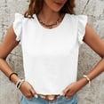 thumbnail image 1 of PInxai Summer Tops for Women Round Neck Ruffle Cap Sleeve Blouses Casual Open Back Vacation Beach Loose Fitting Summer Tops, 1 of 6