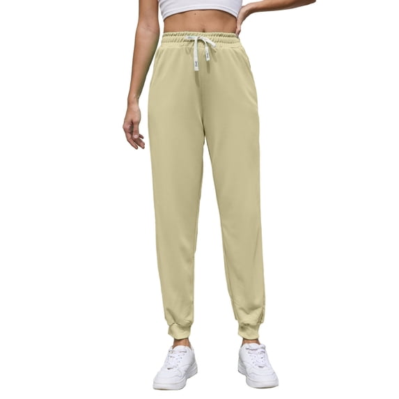 PInxai Sweatpants for Women Drawstring Elastic Waisted Casual Workout Joggers Loose Fitting Running Gym Pants,Khaki,S