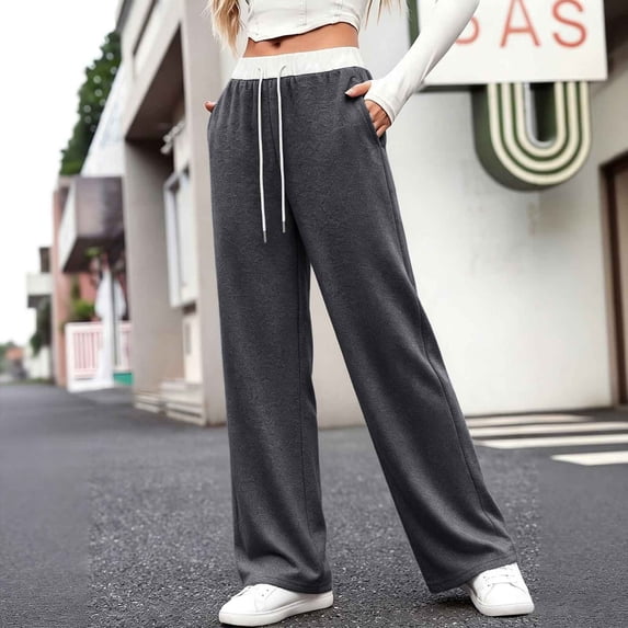 PInxai Sweatpants for Women Drawstring Elastic Waisted Loose Casual Workout Pants Comfy Trousers with Pockets,Dark Gray,L