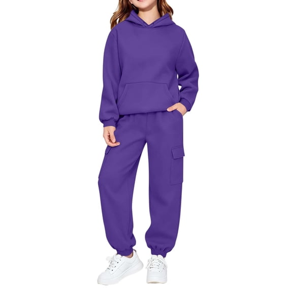 PInxai Sweatsuits for Girls Boys Casual Workout Sets Hooded Pullover Tops Lightweight Elastic Waisted Joggers Kids Clothes,Purple,90