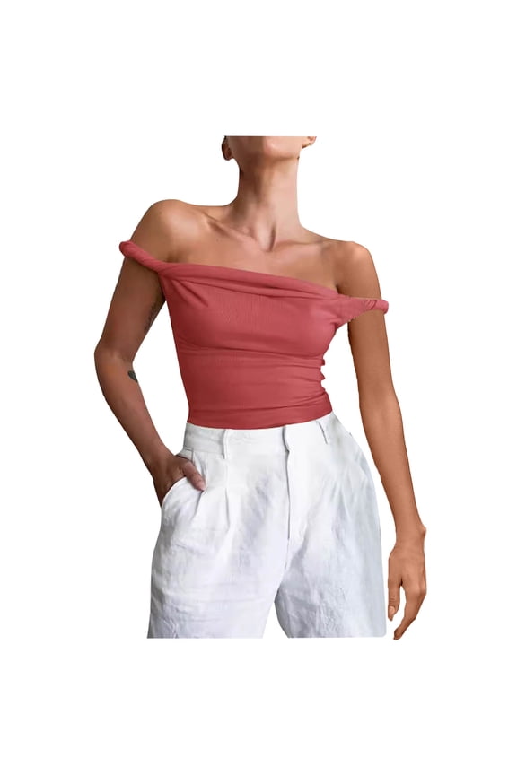 Tank Tops for Women Summer off the Shoulder Sleeveless Front Wrap Going out Tops Slim Fitting Crop Tops Shirts