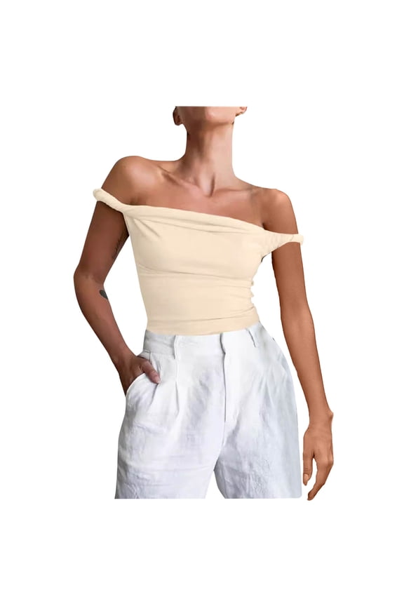 Tank Tops for Women Summer off the Shoulder Sleeveless Front Wrap Going out Tops Slim Fitting Crop Tops Shirts