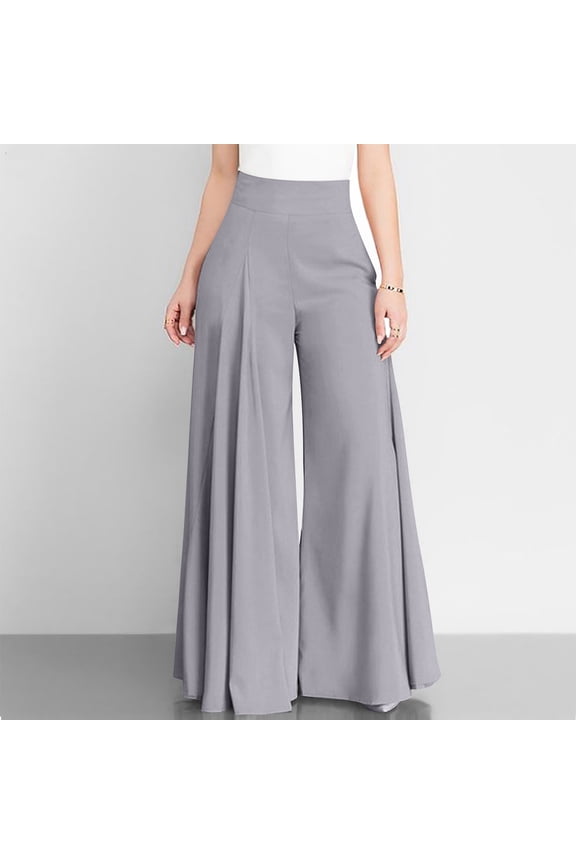 Wide Leg Pants Woman Side Zipper High Waisted Pleated Flowy Pants Casual Loose Office Trousers with Pockets S-5xl
