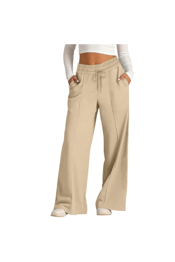 Wide Leg Pants Women High Drawstring Elastic Waisted Loose Sweatpants Casual Ruched Trousers with Pockets