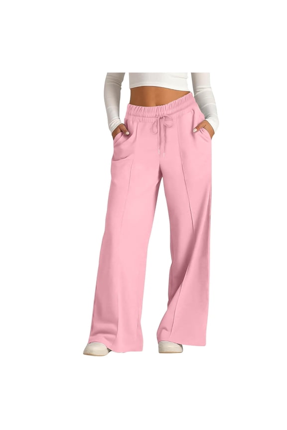 Wide Leg Pants Women High Drawstring Elastic Waisted Loose Sweatpants Casual Ruched Trousers with Pockets